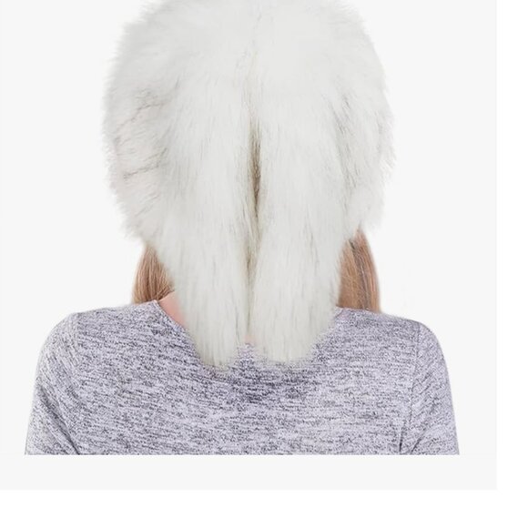 Fluffy Faux Fur White Bunny Hat main image 4